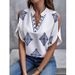 Cross Border Women's Clothing SheInTemu Popular Casual And Comfortable Short Sleeved Shirt Casual Versatile Fashion Casual V Neck Print_voghion.com