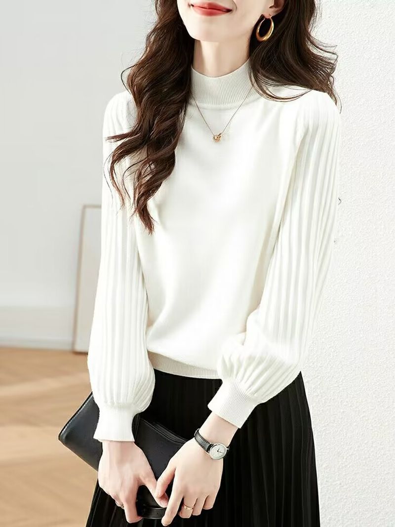 Pull col montant mi-haut, occidentalisation légère et luxueuse, look slim polyvalent en automne et en hiver. Fosse décontractée_voghion.com
