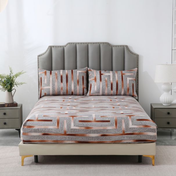 Rose Gold Geometric Mattress Cover Polyester Skin Friendly Bed Fitted Sheet Mattress Protector Fitted Sheet_voghion.com