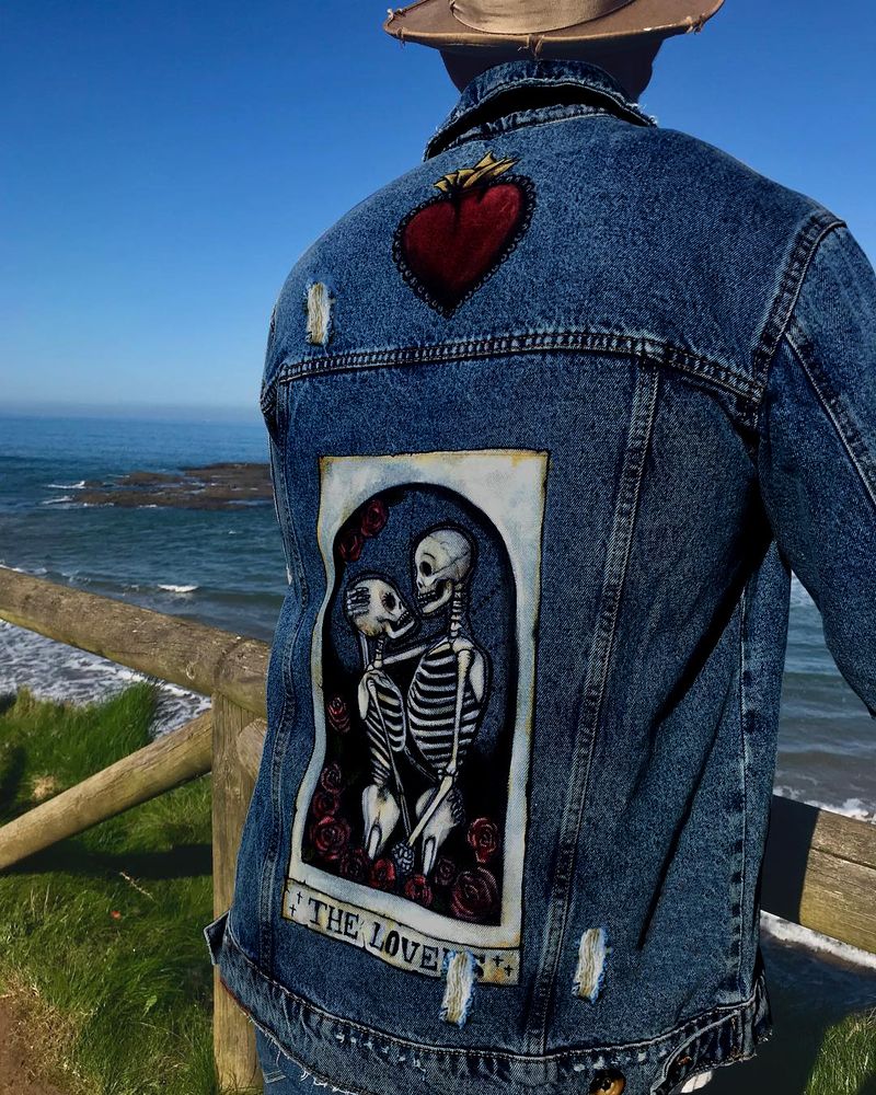 New motorcycle lapel trend street men's printed denim jacket 2196_voghion.com
