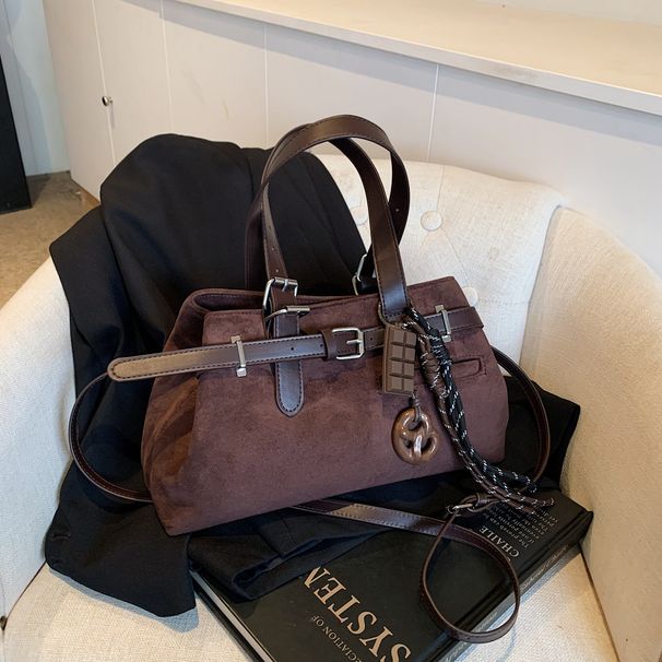 Suede handbag with foldable large capacity design, tote, foreskin strap, buckle, single shoulder crossbody bag_voghion.com