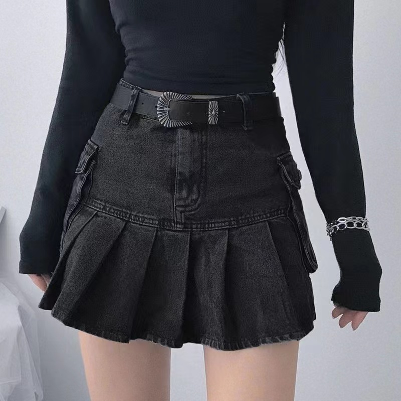 2023 primavera e l'estate nuovi vestiti europei e belli sexy abbigliamento da lavoro stile borsa retro gonna di jeans pieghettata produttore all'ingrosso_voghion.com