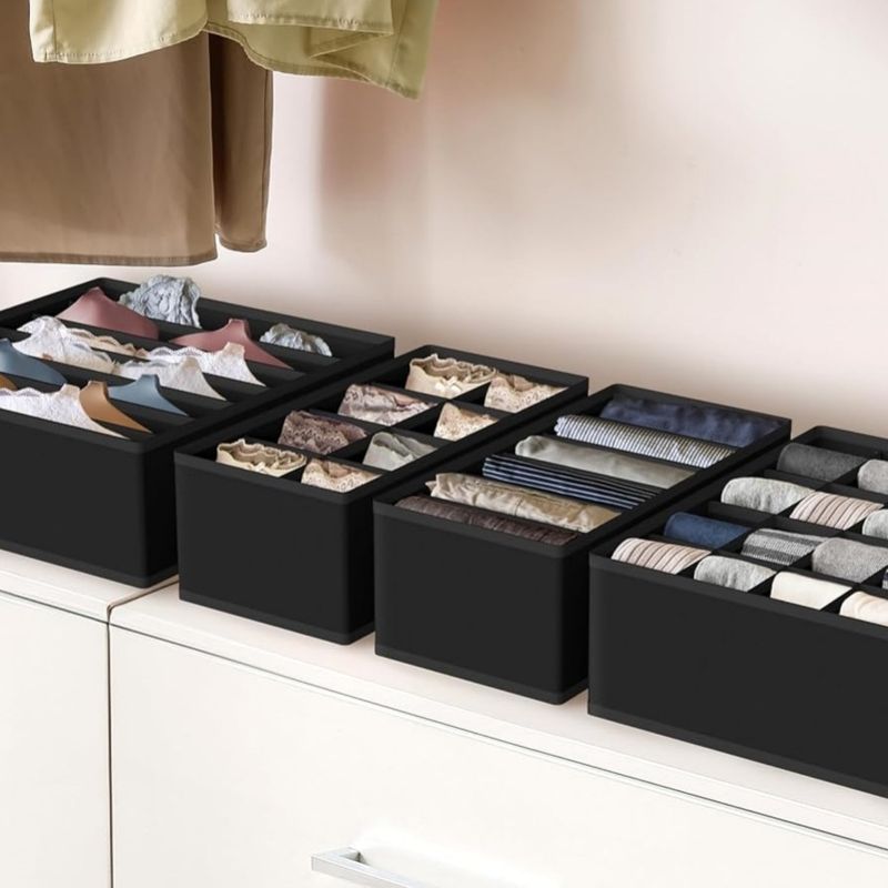 4-Pack Drawer Organizer Set - Closet Storage Boxes For Socks Underwear & Accessories (Foldable Adjustable Dividers Clear Mesh White/Gray)​_voghion.com