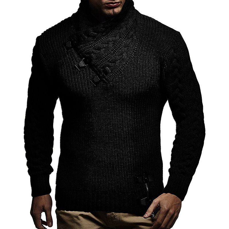 Men's turtleneck sweater Solid color long-sleeved knit top plus size sweater_voghion.com