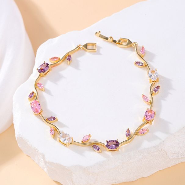 Pure Copper Adjustable Real Gold Plated Non-Fading High-Quality Super Shiny Zircon Tennis Bracelet Bridal Jewelry Set_voghion.com