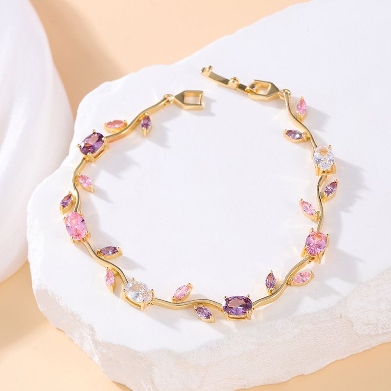 Set di gioielli da sposa con bracciale tennis in zircone super lucido di alta qualità, placcato oro puro e regolabile in rame puro._voghion.com