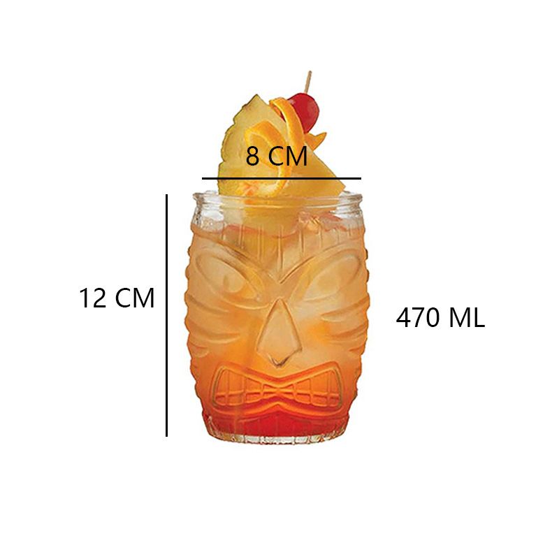 Mug Cocktail Glass - Funny Face Hawaiian Style Cup For Iced Drinks, Juice & Smoothies (Durable Glass, Novelty Barware, Party Essential)_voghion.com