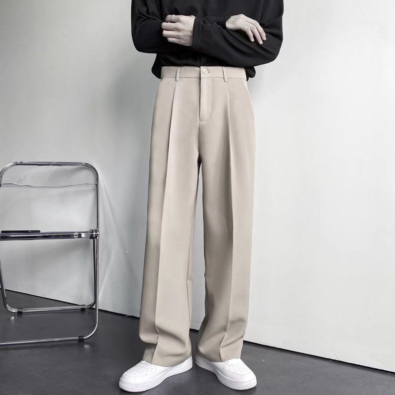 Abbigliamento maschile Pantaloni semplici classici tinta unita Pantaloni drappeggiati versatili Pantaloni plissettati Primavera e autunno Pantaloni larghi Stile coreano Business_voghion.com
