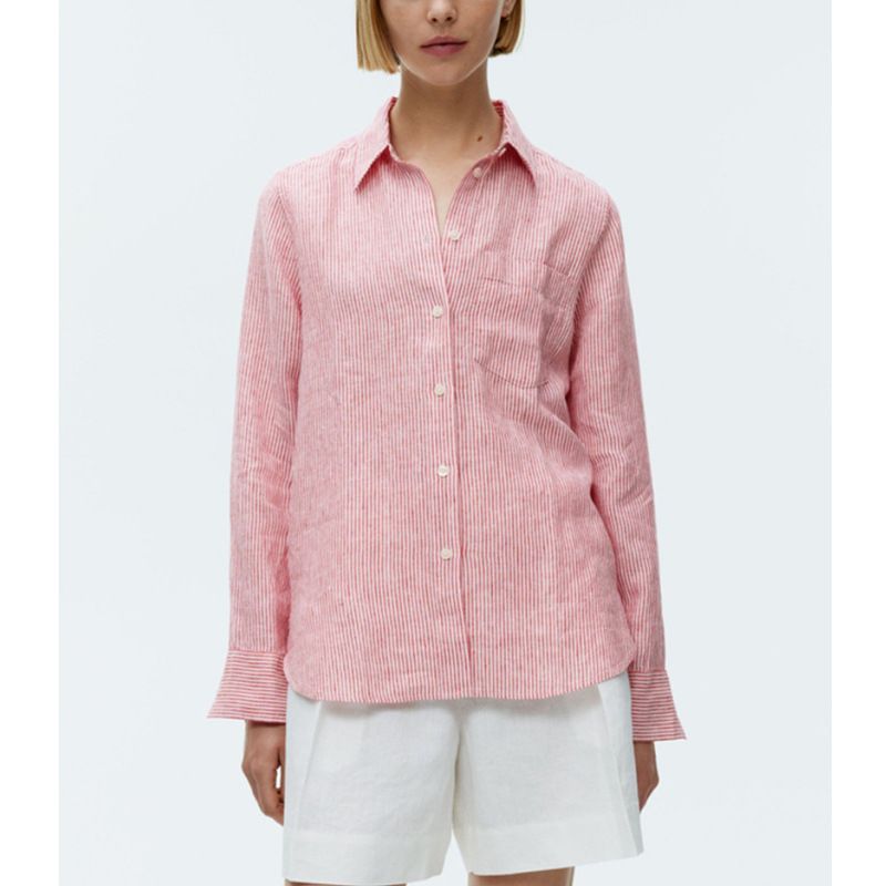 Camicia estiva a righe in lino, leggera, a maniche lunghe, basic, da donna, nuova, con risvolto_voghion.com