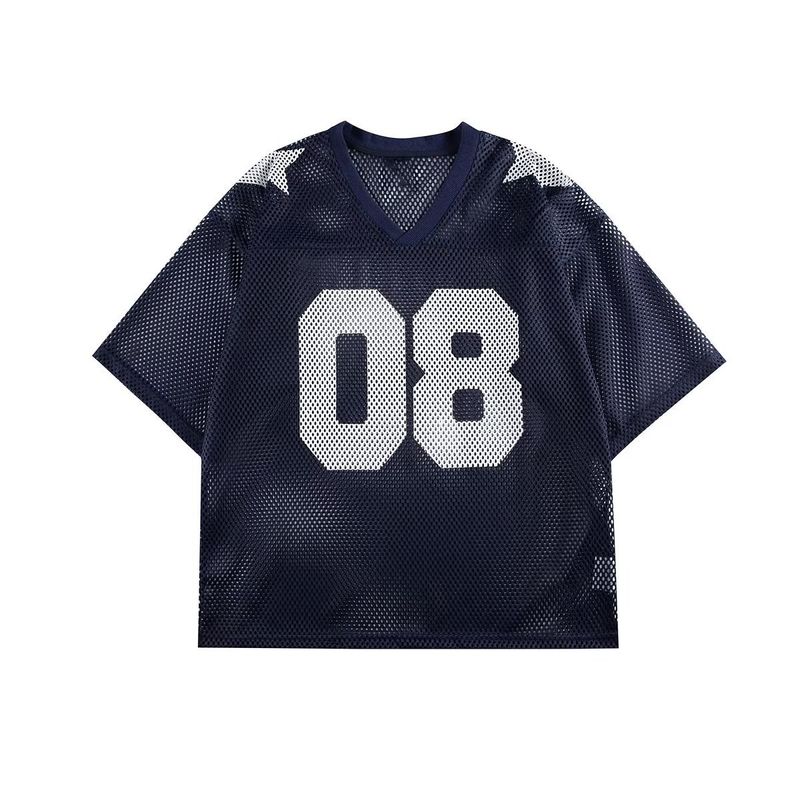 T-shirt à manches courtes et col en V pour homme, imprimé en maille, style décontracté et ample, idéal pour l'été_voghion.com