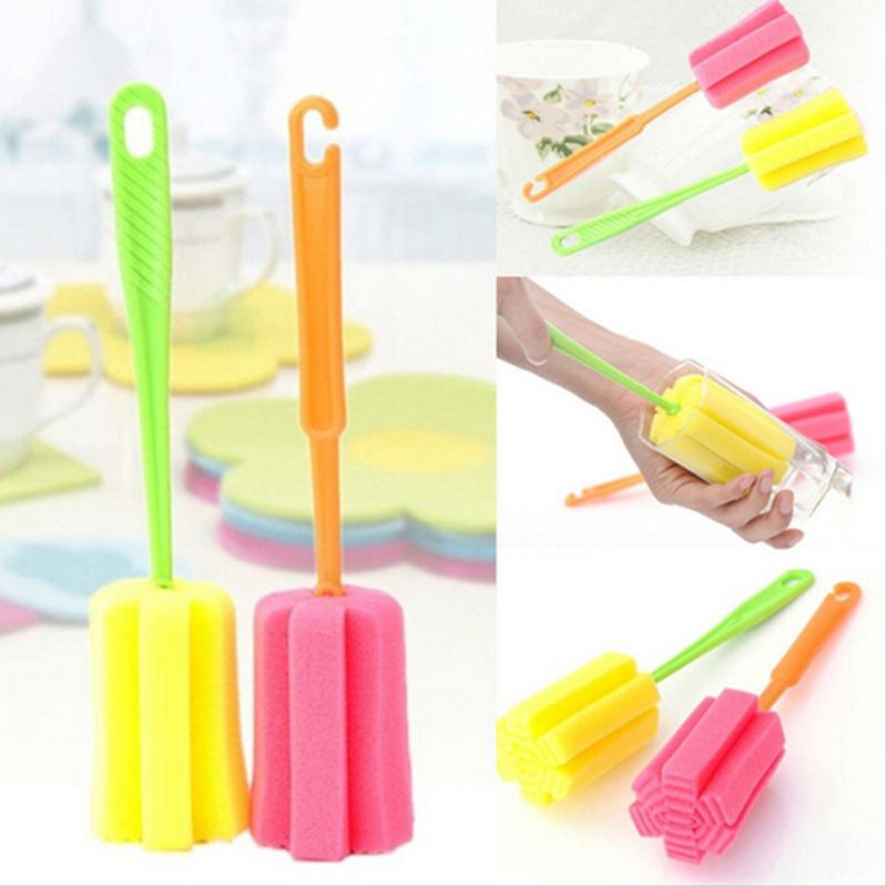 Spugna decontaminante multifunzionale per la pulizia, spazzola per bottiglie di latte color caramella, spazzola per bottiglie, tipo petalo, manico lungo, facile da usare, spazzola a tazza_voghion.com