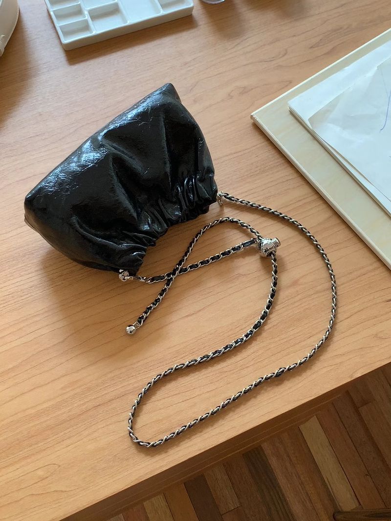 chain Small Oil Waxed Leather Single Shoulder Armpit Silver Dumplings 2025 Spring And Summer New_voghion.com