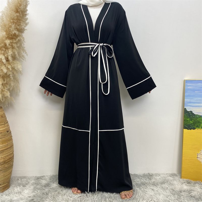 Women's Contrast Color Striped Cardigan Muslim Robe Women's Foreign Trade Large Size Long Skirt_voghion.com