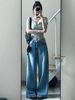 Plus Size Washed White Jeans For Women Summer High Waist Wide Leg Loose Draped Floor-Length Straight Pants_voghion.com