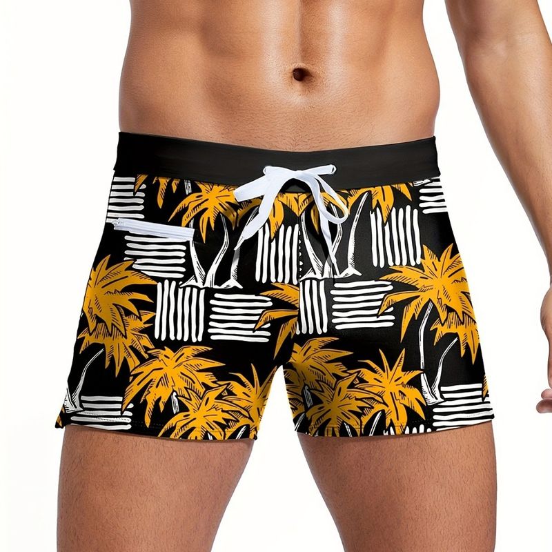 Men's Clothing Men's Boxer Briefs + Striped Squares + Prints, Simple, Can Be Used In The Water, Beach, Anti Exposure Tether Zipper, Spot_voghion.com