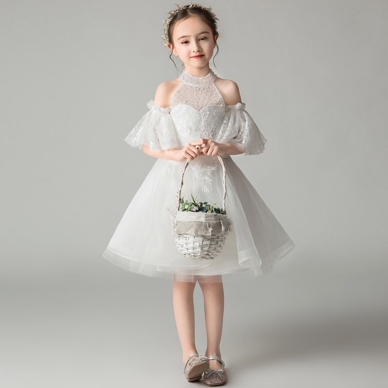 Kids Clothing Catwalk Show White Evening Dress Girls Birthday Princess Dress_voghion.com