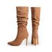 Pointy suede solid color mid-tube fashion slip-on boots plus size_voghion.com