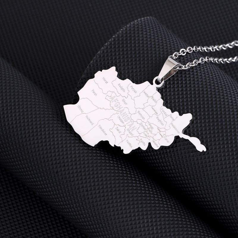 Collana in acciaio inossidabile con mappa dell'Afghanistan e ciondolo con città. Accessori per personalità popolari in stile etnico_voghion.com