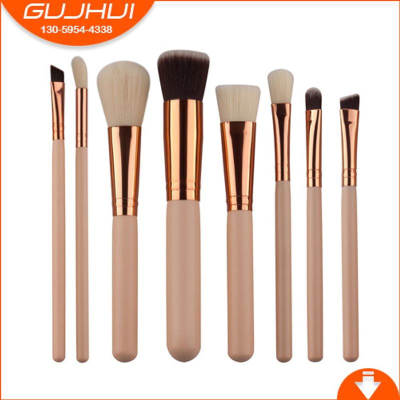 8 pcs makeup brush set makeup tools skin color brown gold beauty makeup eye shadow brush GUJHUI_voghion.com