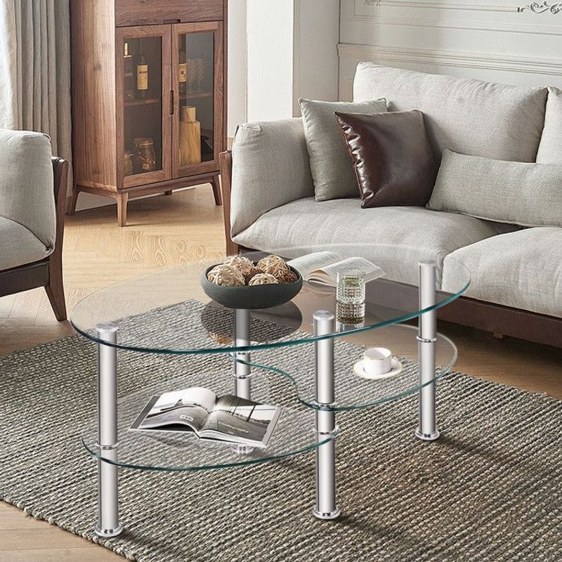 Tempered Glass Oval Side Coffee Table_voghion.com