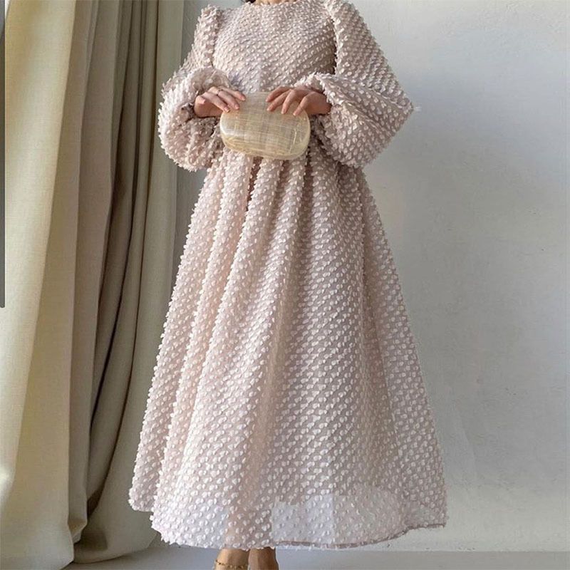 Vêtements pour femmes, jupe trapèze ample, col rond, manches lanternes, nouveau style_voghion.com