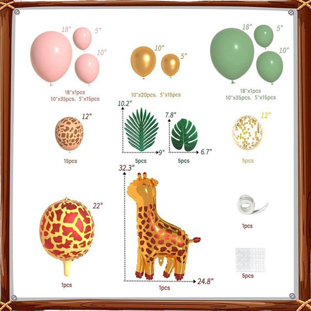 Dschungelthema Retro grün rosa Latex Ballonkette Girlande Bogen Dekoration Kindergeburtstag Party Szene Layout_voghion.com