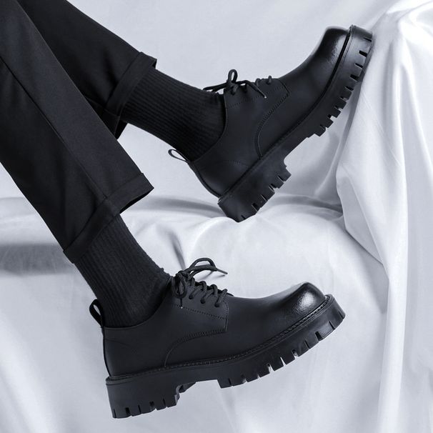 Formelle skinnsko med tykk såle i K-stil for menn, trendy britiske derbysko med høydeøkning, for formelle forretningssko_voghion.com