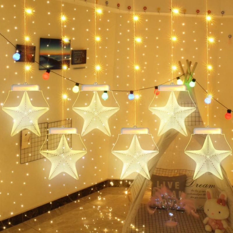 Decorative LED Star String Lights With Remote Control - 6 Colorful Starry Lights For Christmas, Bedroom, Cafe & Party Decor_voghion.com