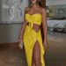 2025 Summer New Style Sexy Slit Bodycon Long Dress Bustier Set Women Two-Piece Vacation_voghion.com