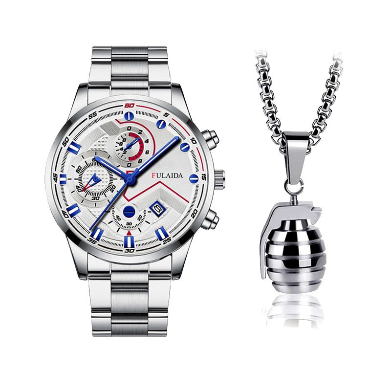 Classic Chinese style hot-selling business men's fashion versatile steel belt quartz watch hip-hop style mine necklace_voghion.com