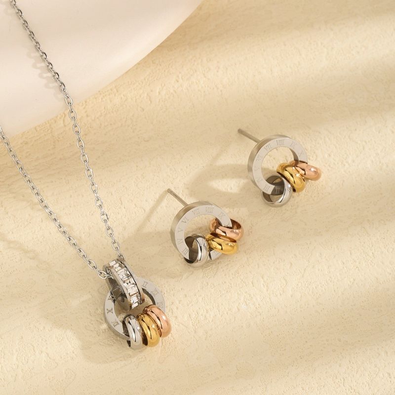 Gioielli all'ingrosso Stile semplice Stile romano Cerchio Numero romano 304 Set di gioielli in acciaio inossidabile_voghion.com