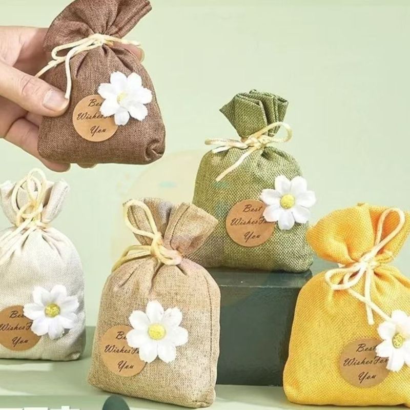 Bolsa vacía hecha a mano con lazo en tela de lino y algodón transpirable para medicina herbal china en polvo._voghion.com