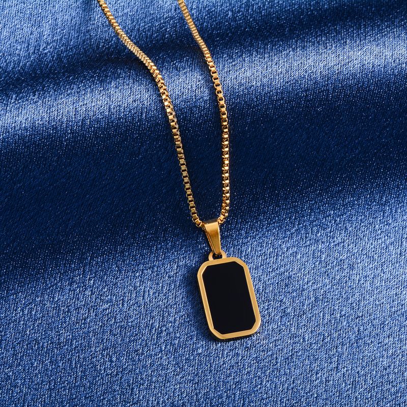 Hot sales Square Black Pendant Chain Stainless Steel Minimalist Necklace for Women Gold Color Plated Choker with Extender Jeweley_voghion.com