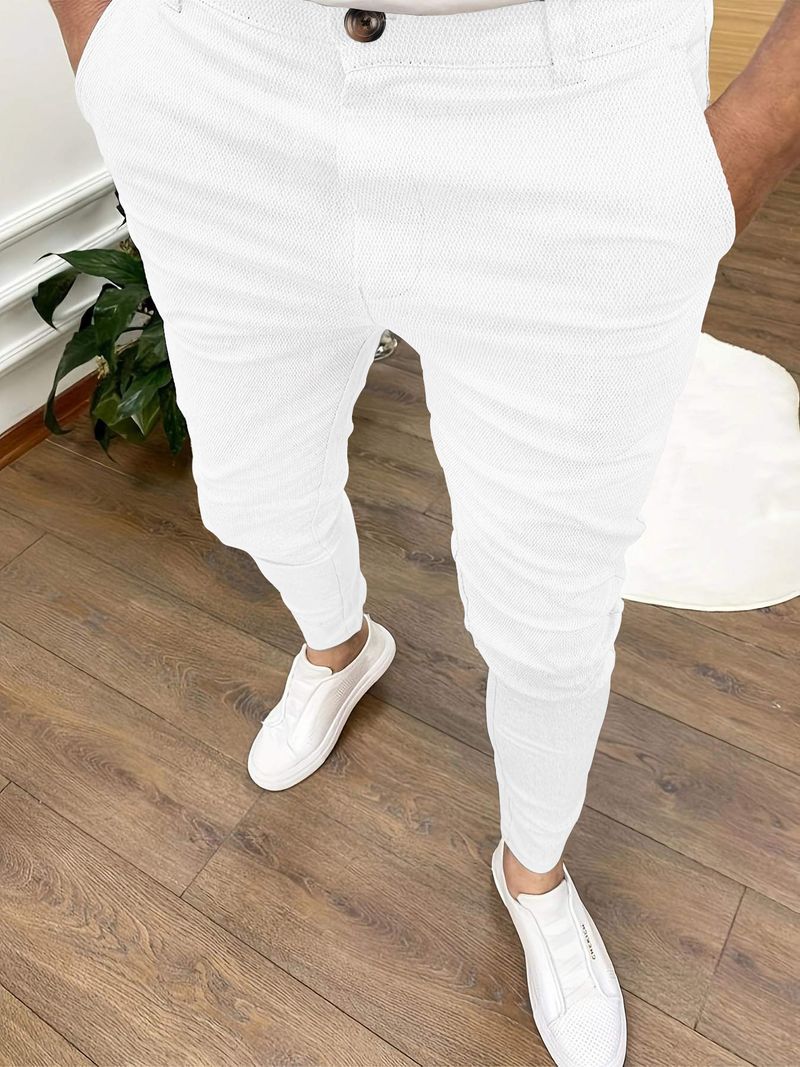 Men's Clothing High Elastic Four Season Texture Button Casual Pants Pants_voghion.com