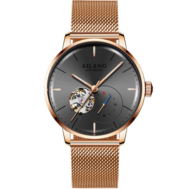 AILANG Orologi di seconda mano unici per uomo Orologio da polso meccanico automatico alla moda con scheletro Cinturino in acciaio nero Reloj Hombre_voghion.com