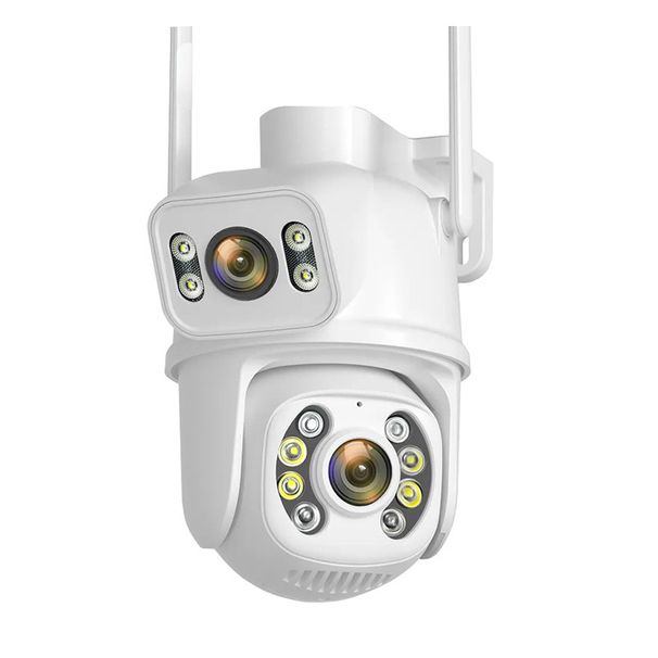 Caméra de sécurité PTZ à double objectif - Suivi automatique, audio bidirectionnel, vision nocturne, sans fil, fonctionne avec l'application ICSee, utilisation intérieure/extérieure_voghion.com