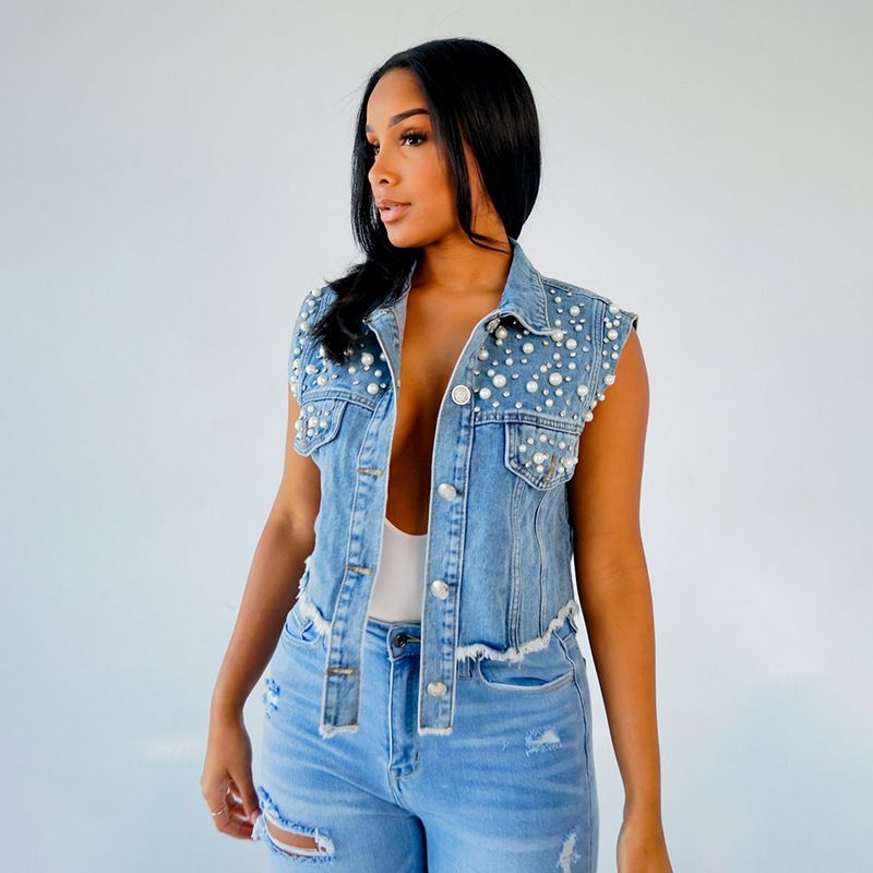 Giacca da donna in denim senza maniche transfrontaliera donna 2023 nuovo stile strappato lavato gilet in denim blu allentato_voghion.com