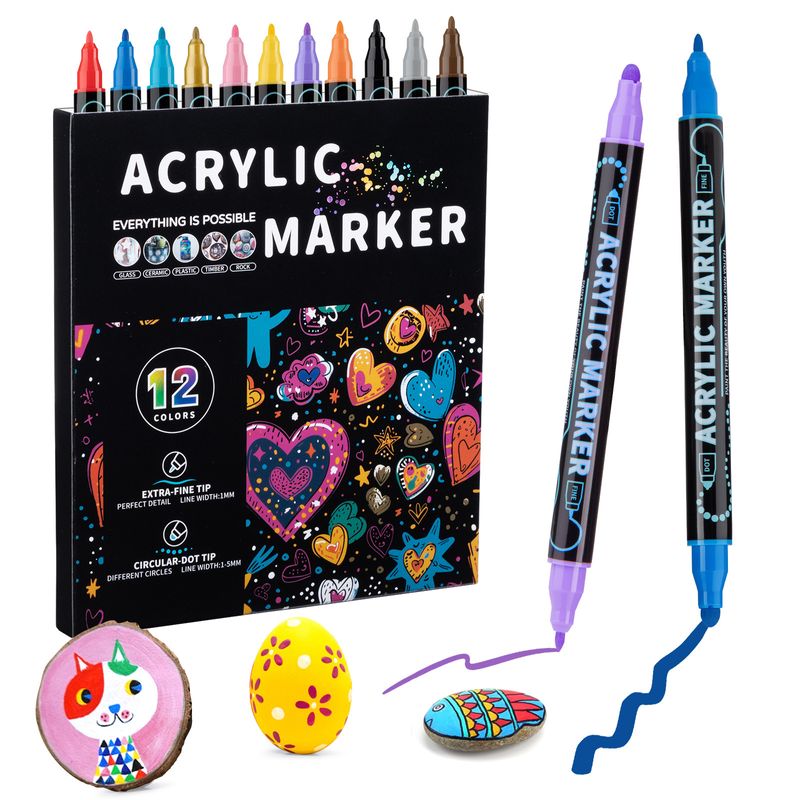 Acrylmarkers met dubbele punt voor kinderen - levendige kleuren, snel drogend, niet-giftige kunstbenodigdheden voor tekenen, schetsen en doe-het-zelf-knutselen_voghion.com