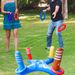 Set di giochi gonfiabili per il lancio degli anelli, in PVC spesso, per esterni, per bambini, con base a 4 bersagli a croce e 6 anelli colorati._voghion.com