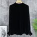 Women's collar beaded imitation silk velvet long-sleeved top shirt_voghion.com