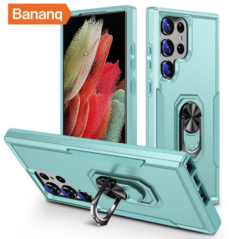 Bananq Anello di Metallo Del Basamento di Caso Samsung S24 S23 S22 S21 Ultra S10 Più S20 FE Copertura Per La Galassia A14 4G A54 5G A04S A05S A15_voghion.com