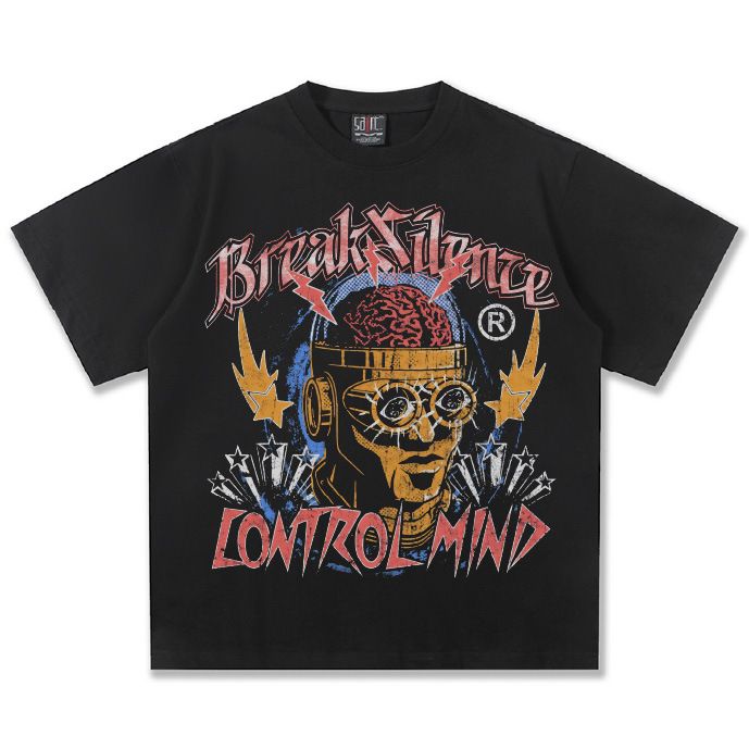 Muška odjeća 2025. Prekogranični ljetni Frankenstein American Street Washed Old Direct Injection Printing High Weight Okrugli izrez Kratki rukavi Muškarci_voghion.com