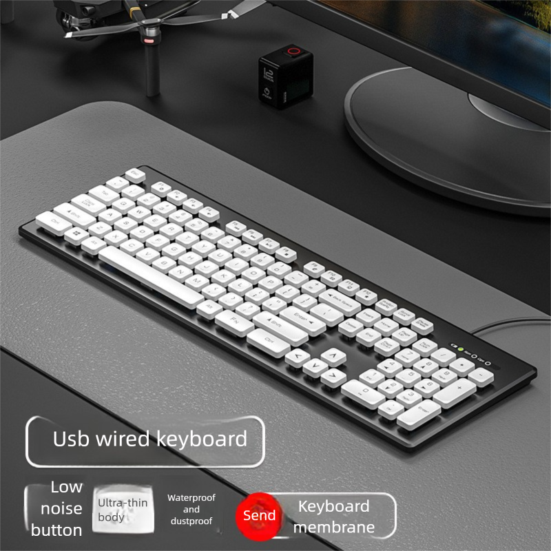 Tastiera elettrica touch al cioccolato, carina, portatile, wireless, per casa, per ragazze, silenziosa, con cavo, set di mouse, moda, ufficio_voghion.com