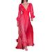 women's fashion sexy temperament deep V neck solid color dress dress_voghion.com