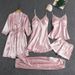 Underwear & Sleepwears Satin Pajama Set 5-Piece Long Sleeve Sleepwear Soft & Breathable Nightwear For Spring Summer Fall Plus Size In Multiple Colors_voghion.com