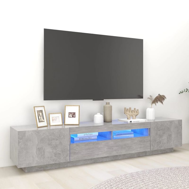 TV-Schrank mit LED-Leuchten Betongrau 200x35x40 cm_voghion.com