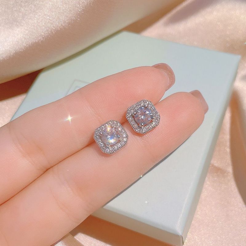 Colier cu diamante pătrate din zirconiu pentru femei, inel cu diamant, pandantiv pentru cercei, set din trei piese, lanț pentru claviculă, cadou de ziua de naștere, cercei, la modă_voghion.com
