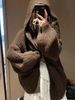 Cardigan con cappuccio in lana di alpaca vintage per donna, cappotto lavorato a maglia spesso di media lunghezza per autunno e inverno, stile ampio e rilassato_voghion.com