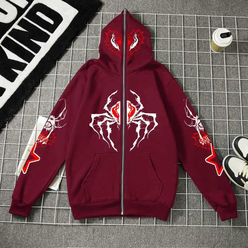 Men's Clothing 2025 Trend New Arrivals Gothic Style Spider Print Cardigan Full Zip Sweater Men's Autumn And Winter Tops Jacket Men's Hat_voghion.com
