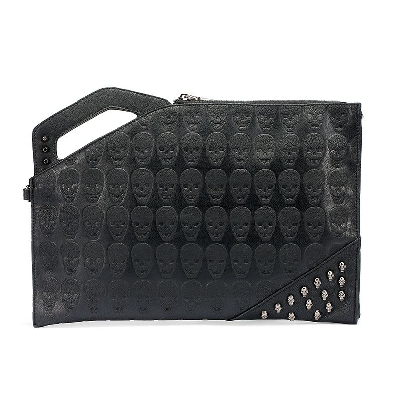 Schädel Nieten Clutch Bag Männer Handtaschen Mode Design Herren es Umschlag Schulter PU Leder männer Geldbörse Brieftasche_voghion.com